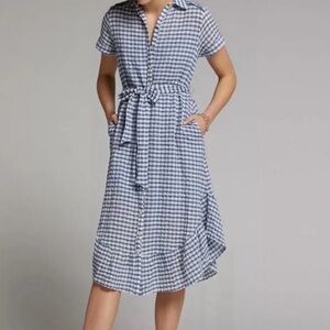 Maeve Anthropologie Blue Gingham Finley Shirt Dress
